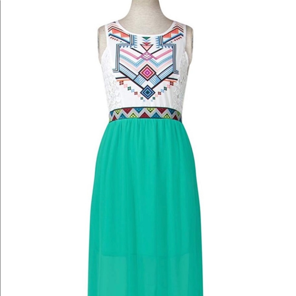 Dearcase Maxi Bohemian Teal Sleeveless Dress
